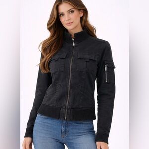 Plugg Black Utility Jacket XS Zip-Up Cotton (C43)